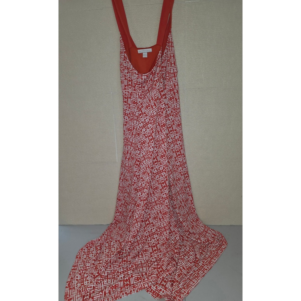 New York & Company Orange White Geometric Print V-Neck Maxi Dress Womens Large